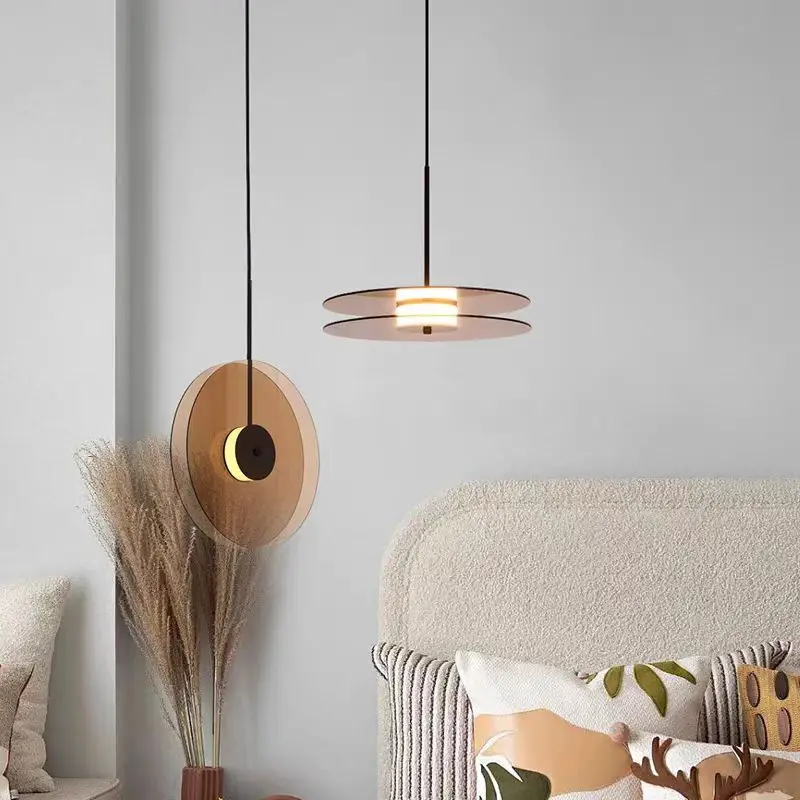 Minimalist Record Design Glass Art Pendant Light Nordic Designer Creative Small Chandelier for Bedside Bedroom Living Room Decor