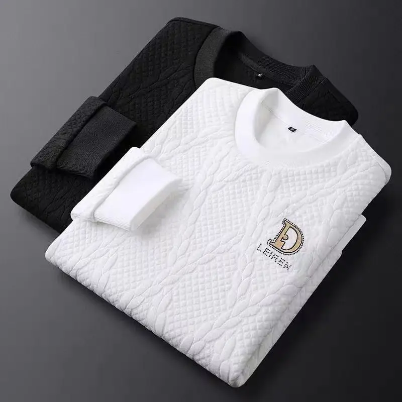 Men's Clothing Spring and Autumn Round Neck Warm Sweater Trendy Brand Hot Drilling Base Shirt Top Loose Long Sleeve T-Shirt