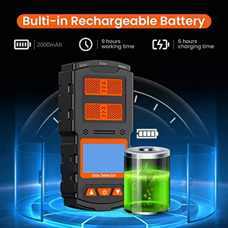 Moniteur d'air complet 4 en 1, testeur de qualité de l'air avec détecteur Rechargeable, alarme sonore et lumineuse de haute précision, écran LCD