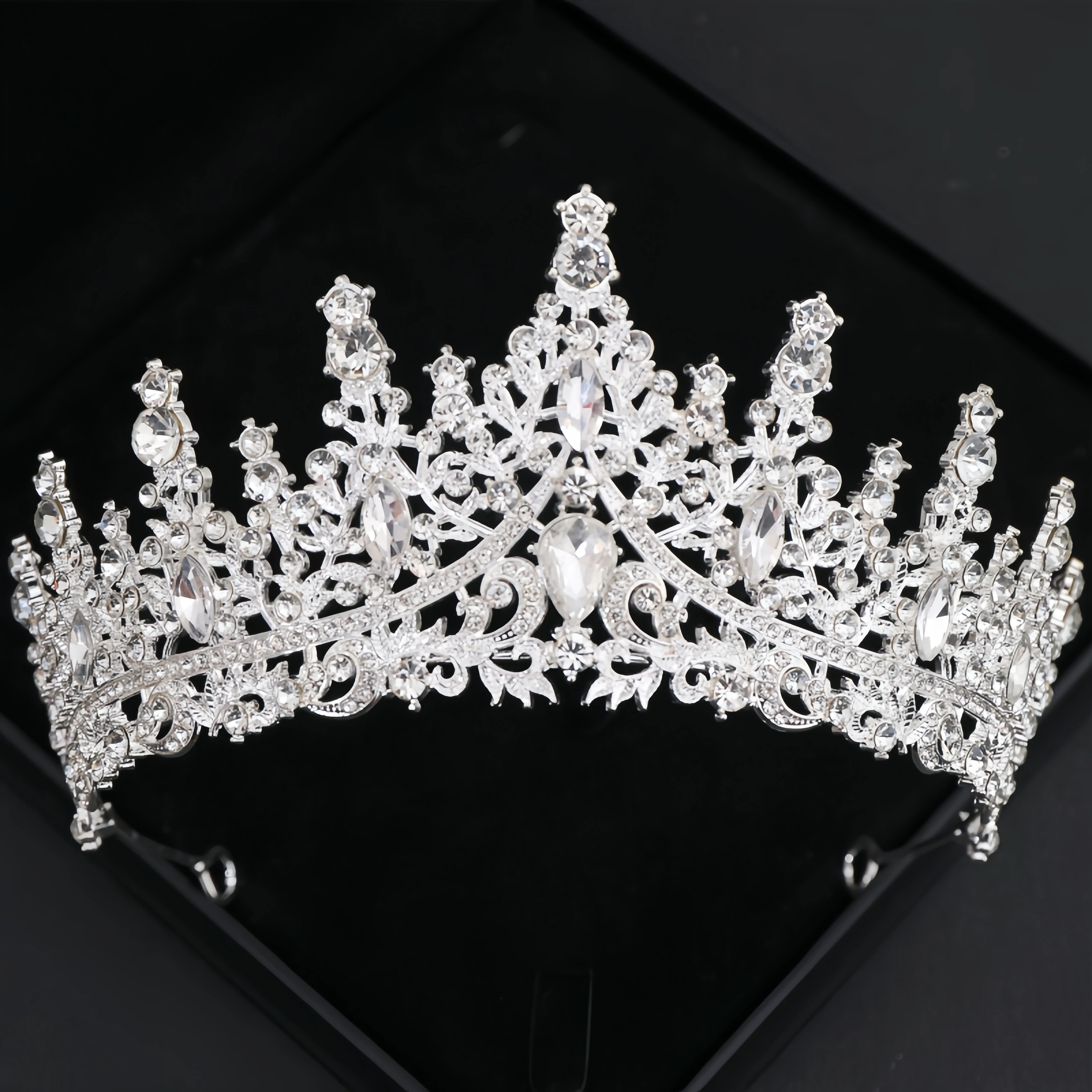 فضي اللون حجر الراين كريستال التيجان والتيجان الفاخرة حزب التيجان للنساء الزفاف الزفاف إكسسوارات الشعر التيجان الحلي