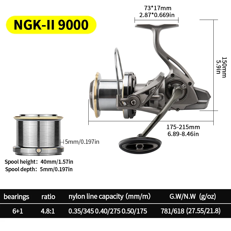 Huidiao NGK-II スピニングリール 8000-14000 強力な釣りリール 25kg