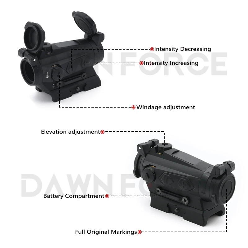 Tactical Optics Romeo4S 1x24mm Red Dot Sight 2MOA Solar Energy Riflescope with Hight Mount and Lens Caps for Hunting