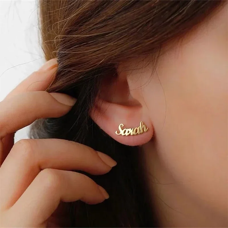 Pendientes personalizados con letras y nombres para mujer, joyería de acero inoxidable, aretes dorados a la moda, regalo único para ella, venta al