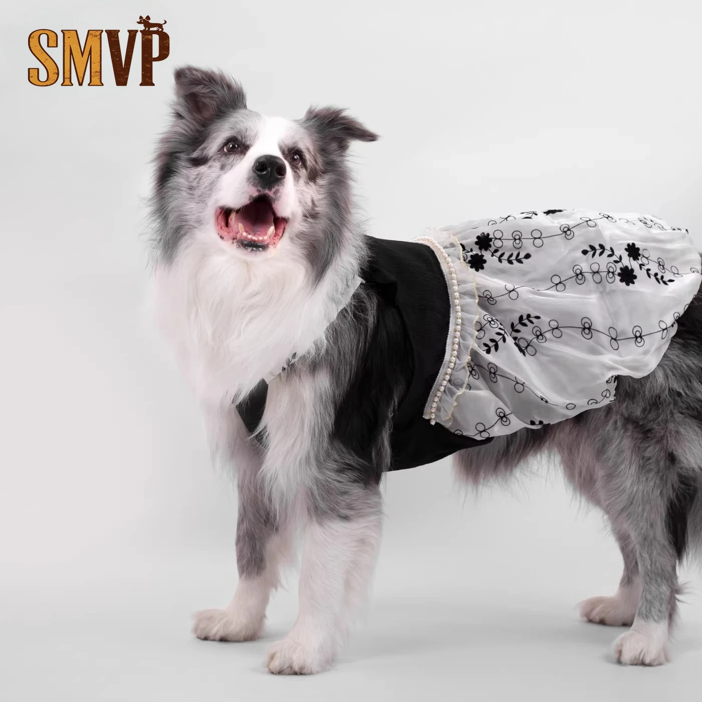

Одежда для собак: весенне-летнее тонкое черно-белое платье в стиле принцессы для средних и крупных собак