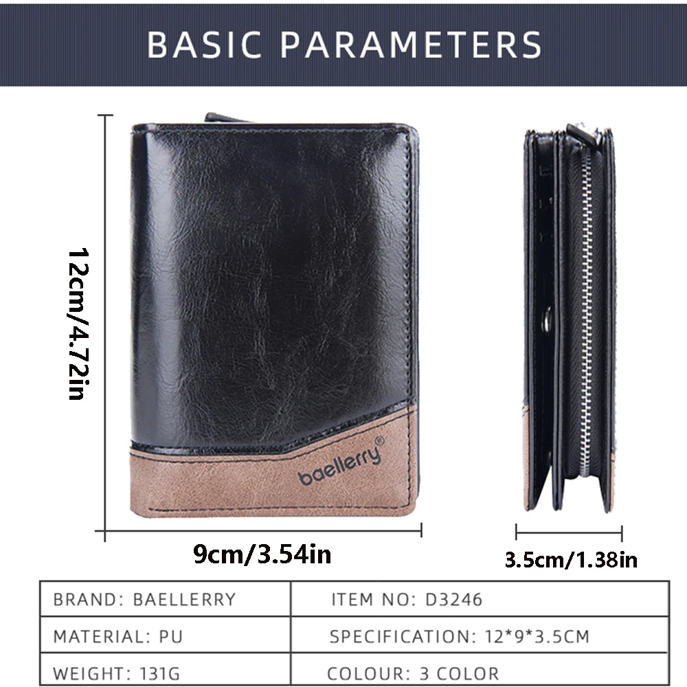 1 Stück/Baellerry Herren-Geldbörse aus Kunstleder, große Kapazität, viele Kartenfächer, Reißverschluss, 80 % Rabatt, mit Ausweisfach und Münzfach, ideales Geschenk für Männer. – Detail 2