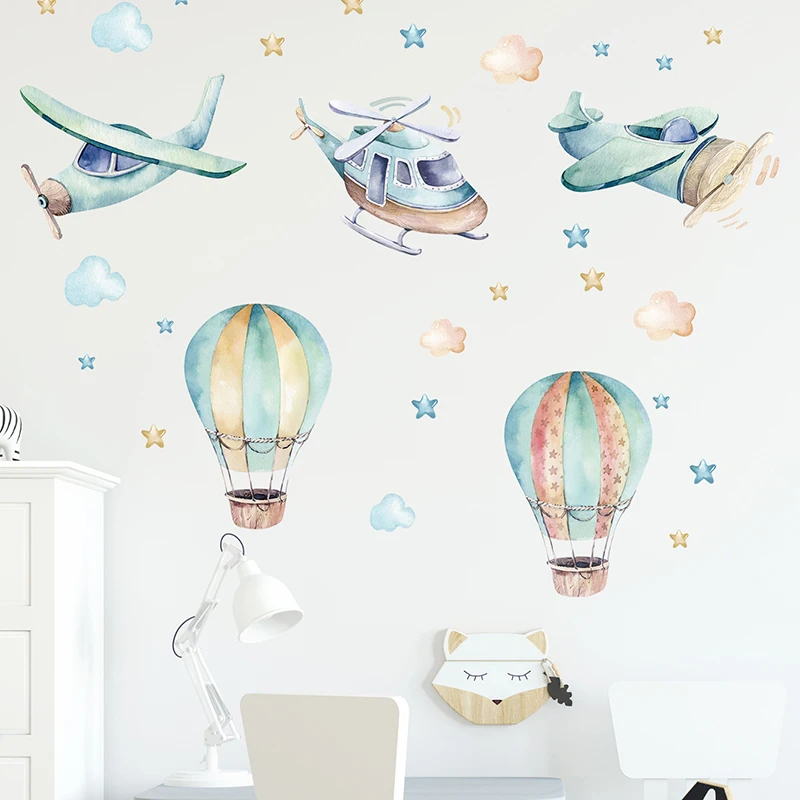 1Pc Cartoon Balloon Airplane Bear Wall Sticker Children Room For Wall Decals Kids Room Decoration Baby Bedroom Decor For House