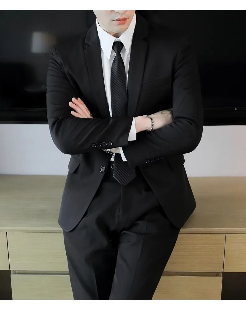 Traje Casual para Hombre, Dos Piezas, Corte Slim Fit, Estilo Formal Coreano, Traje de Novio, Ropa de Vestir Occidental para Novio