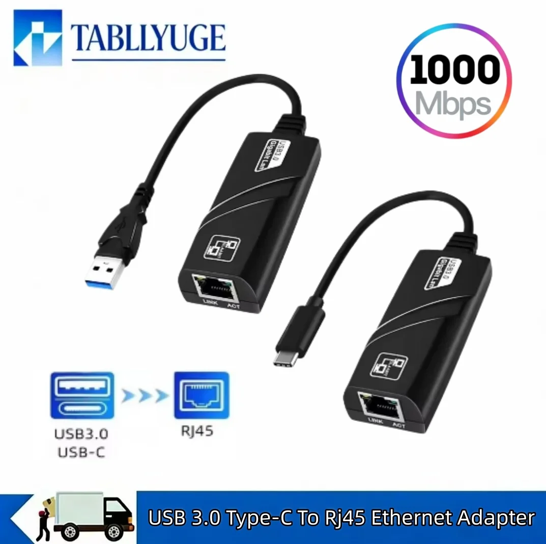 TABLLYUGE USB 3.0 to RJ45 Ethernet Adapter 1000Mbps Gigabit LAN Network Card for PC Laptop MacBook Windows