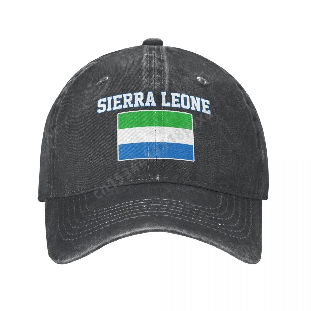 Sierra Leone Flag Sierra Leonean Unisex Adult Charcoal Washed Denim Baseball Cap Men Classic Vintage Cotton Dad Trucker Hat