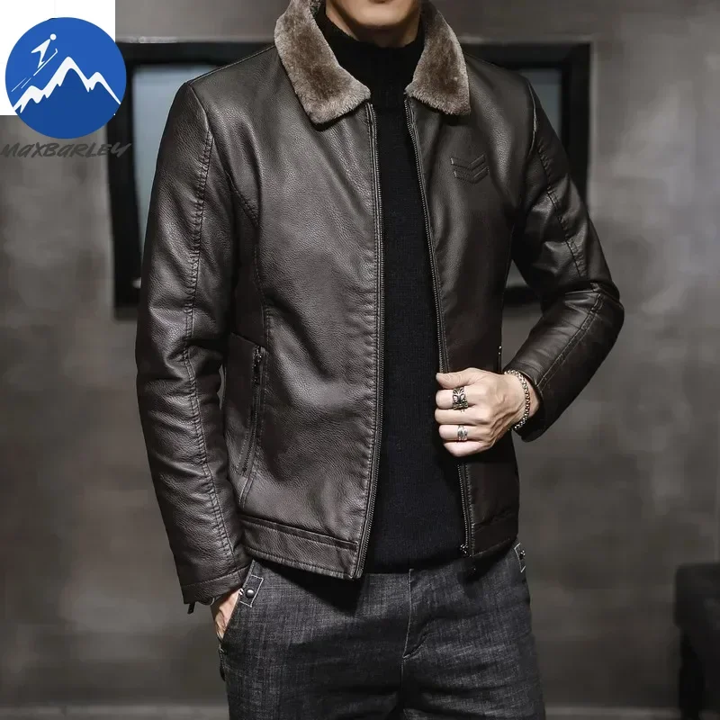 Chaqueta de piel sintética gruesa para hombre, abrigo cálido a prueba de viento, chaqueta de motocicleta de marca, negocios, Otoño e Invierno