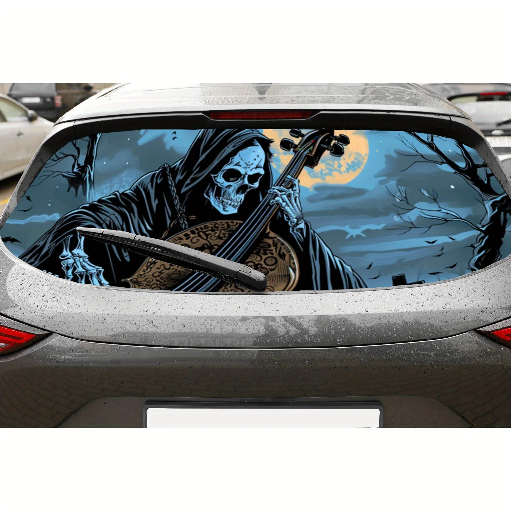 

Grim Reaper играет в ПВХ перфорированные автомобильные виниловые обертывания, прочная наклейка на заднее лобовое стекло автомобиля, водонепроницаемая наклейка на заднее окно автомобиля, Priva