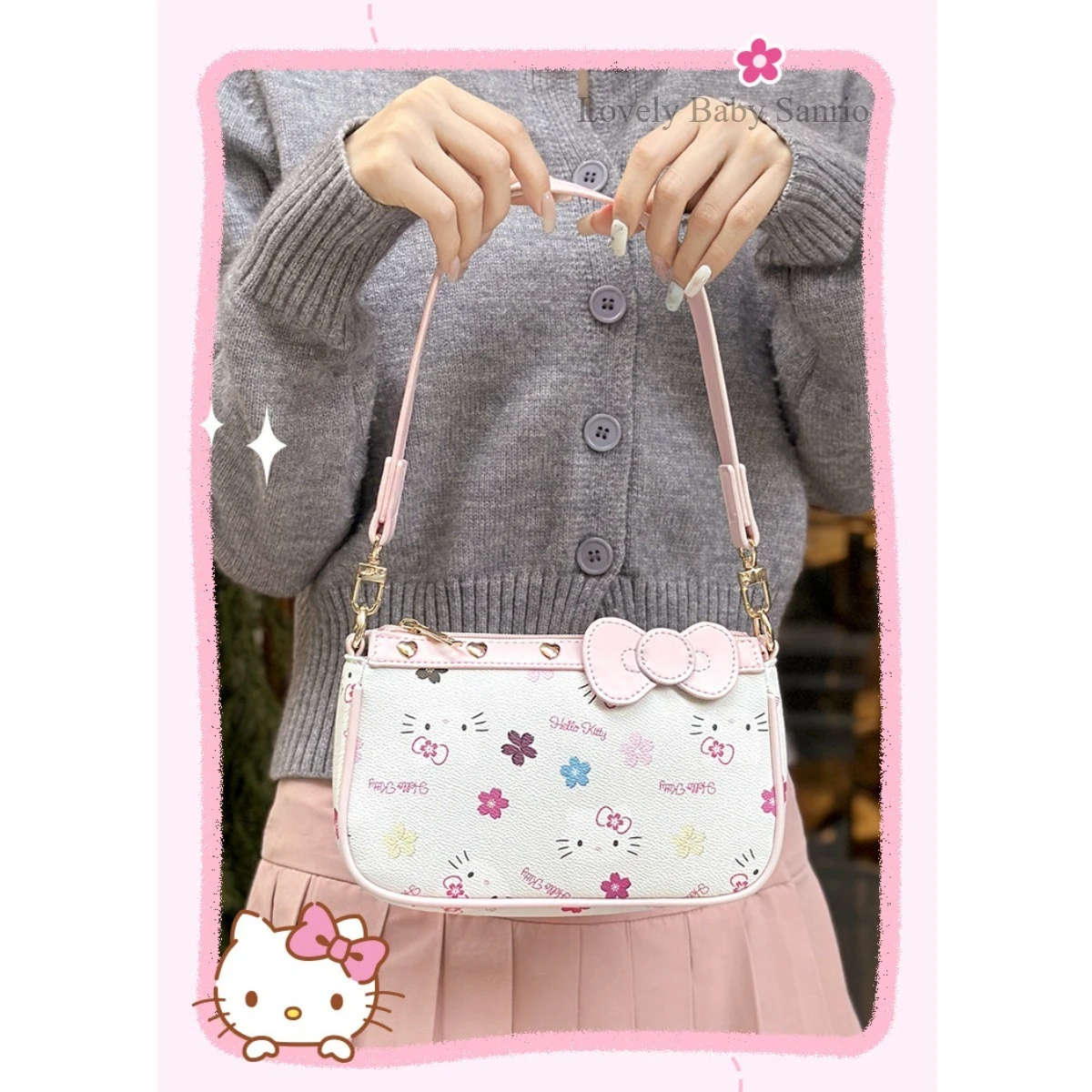 Anime Sanrio Hello Kitty Shoulder Bag Cute Pink Underarm Bag Ladies Single Shoulder Handbag Birthday Gift for Girls Kawaii New