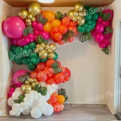 133pcs Tropical Balloon Garland Arch Rose Red Orange Balloon Summer Hawaiian Birthday Wedding Party Decor Luau Aloha Baby Shower