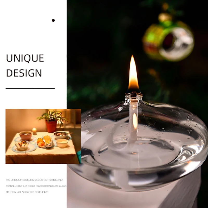 Handmade Oblate Transparent Glass Candlestick Oil Lamp With Wick Dinner Table Candle Rustic Christmas Home Decoration