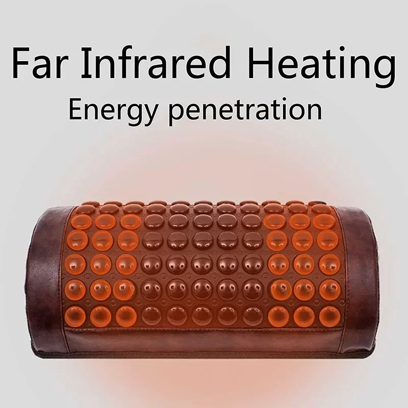 Jade Tourmaline Heating Pillow Far Infrared Heated Massage Bolster Neck Pillow for Cervical Spine  Pain Relief