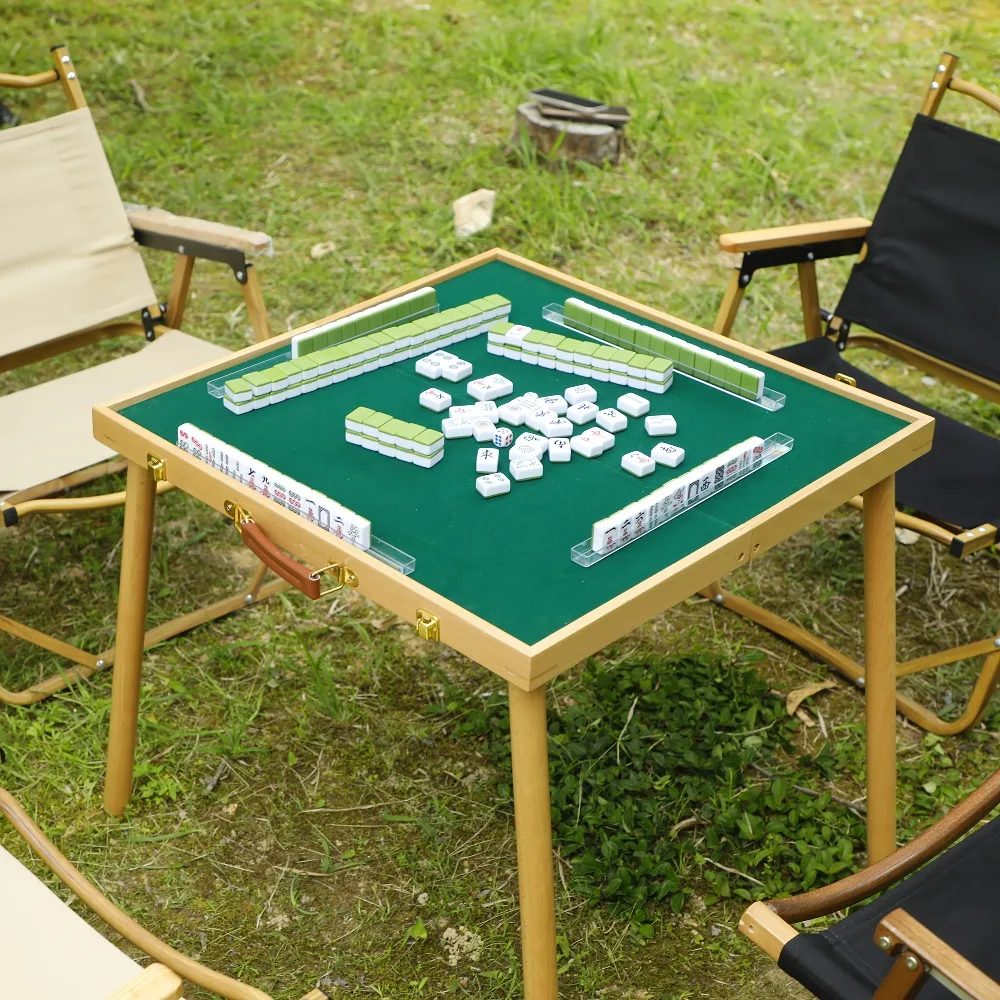 Folding Mahjong Table Portable Wooden Game Table Indoor Outdoor Camping Mahjong Desk for Travel Cards & Board Games NO Mahjong