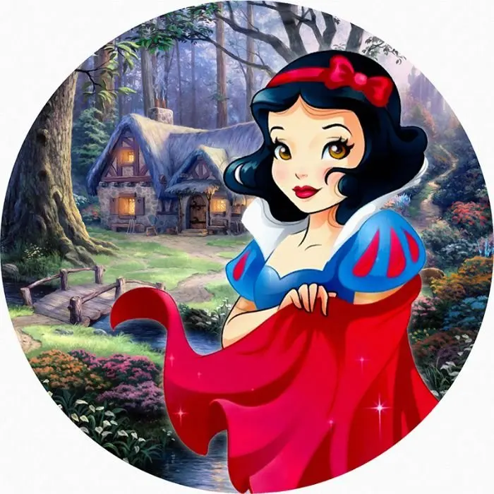 Snow White Happy Birthday Round Backdrops Cover Princess Background Wood theme Pedestal Cylinder Covers Decoration Supplies