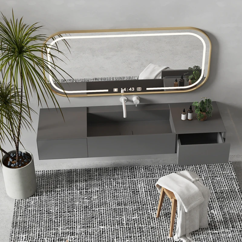 Artificial stone integrated forming bathroom face wash basin with storage sink under the counter bathroom