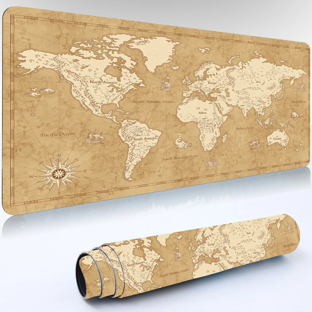 Mapa vintage deskmat, mapa antigo do mundo gaming mouse pad portátil escritório casa mousepad gamer teclado tapete computadores mouse esteiras