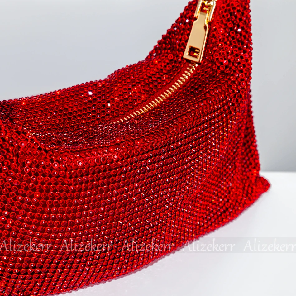 Chic Rhinestones Evening Clutch Purses Wedding Party New Luxury Designer Wine Red Knot Crystal Handle Shoulder Bags High Quality