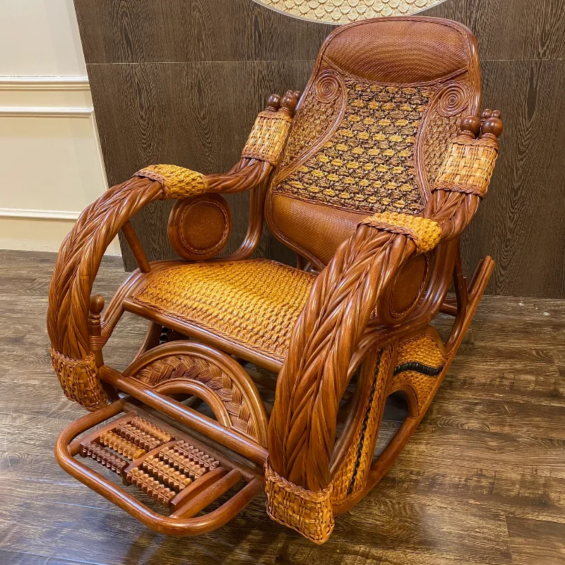 

Natural rattan hand-woven rocking chair, recliner, elderly chair