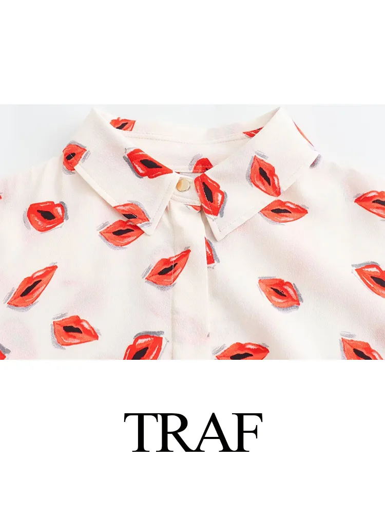 TRAF Women New Fashion Summer Casual Shirts Solid Print Turn-Down Collar Long Sleeves Single Breasted Female Loose Blouses