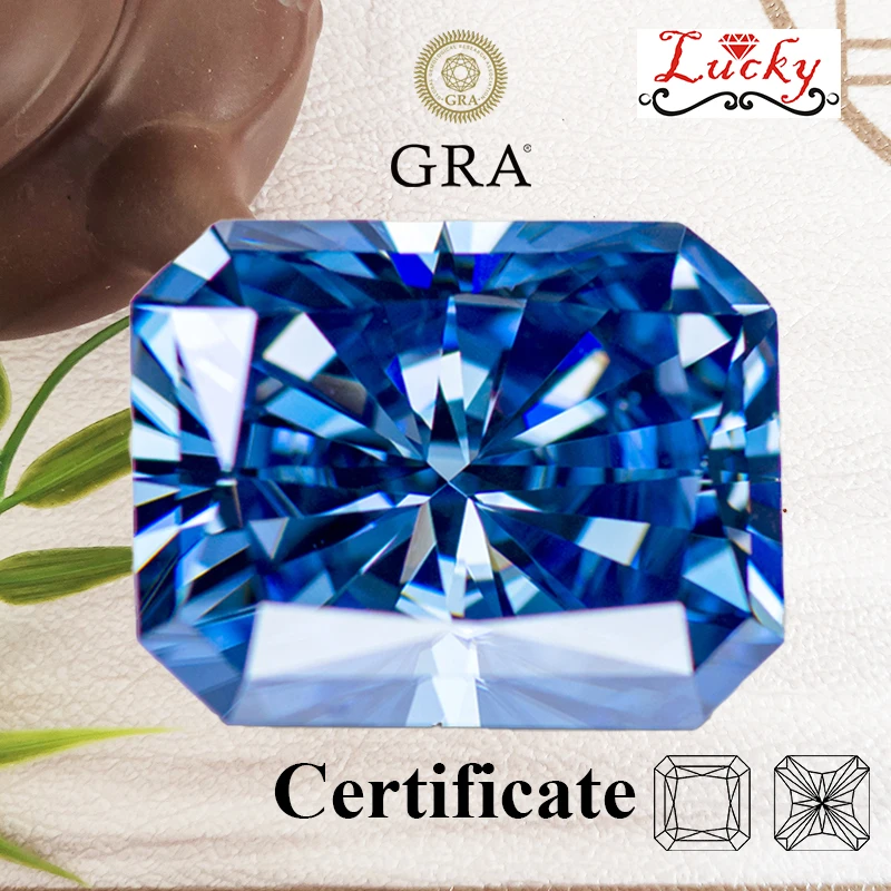 

Moissanite Radiant Shape VVS1 Primary Royal Blue Color Charms Beads for DIY Jewelry Making Pendant Material with GRA Certificate