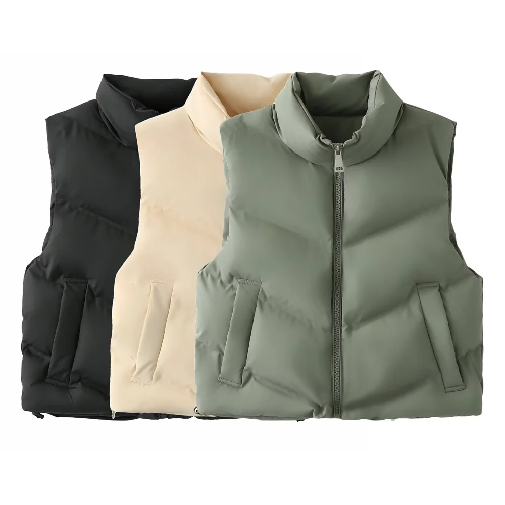 PB&ZA 2024 Early Autumn New Women's Fashion Solid Color All-match Zipper Stand Collar Sleeveless Vest