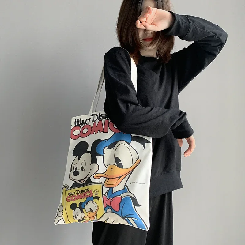 Disney cartoon Minnie Mickey Donald Duck girl shoulder bag handbag canvas large capacity student graffiti school bag