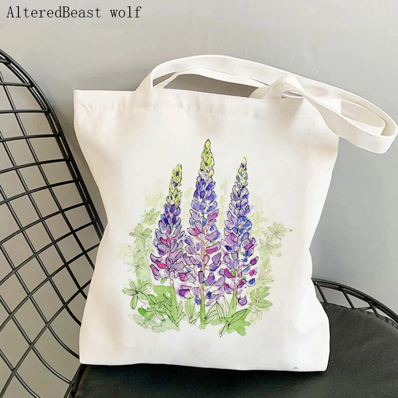 

Women Shopper bag Lovely Lupine Wildflower Kawaii Bag Harajuku Shopping Canvas Shopper Bag girl handbag Tote Shoulder Lady Bag