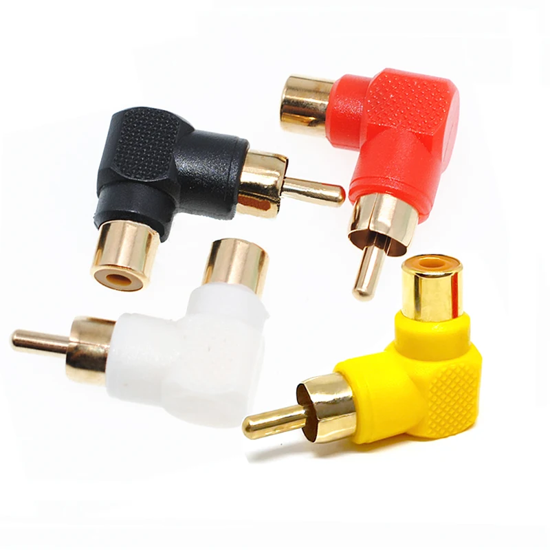 Adaptador de Audio RCA macho a hembra de 90 grados, Conector de codo de ángulo recto, rojo, negro, blanco, amarillo