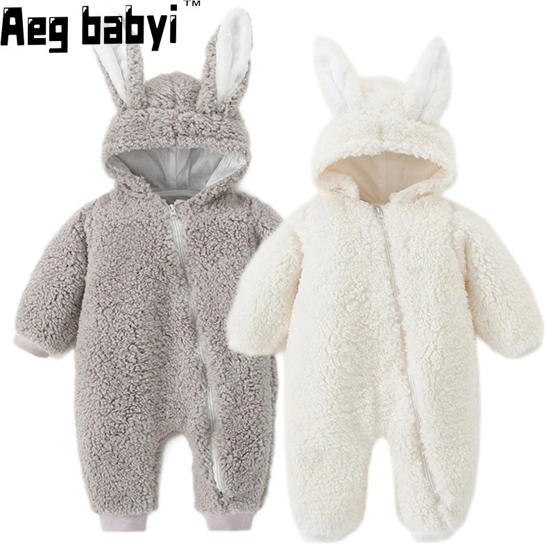 

Baby Boy Clothes Winter Autumn Hooded Warm Fleece Baby Rompers Cute Ear Overall Toddler Girl Jumpsuit Infants Crawling Clothing