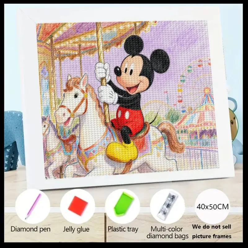 

1 шт., карусель с Микки Маусом, алмазная живопись, 5D полная дрель, набор для рукоделия с персонажами мультфильмов, 40x50 см, большой кристалл, горный хрусталь, драгоценный камень Pai