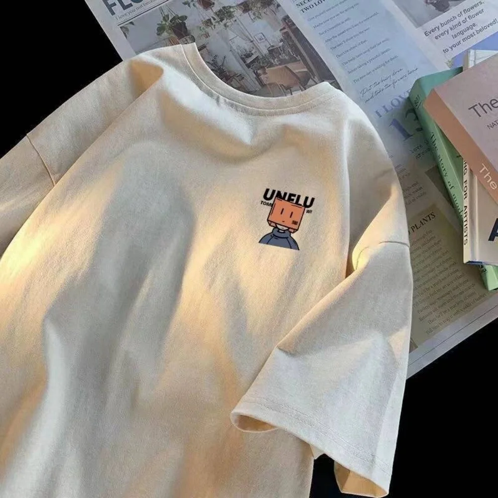 تي شيرت أمريكي ريترو للشباب برقبة دائرية وأكمام قصيرة للرجال أصلي كلاسيكي للشارع مقاس كبير كاجوال للجنسين