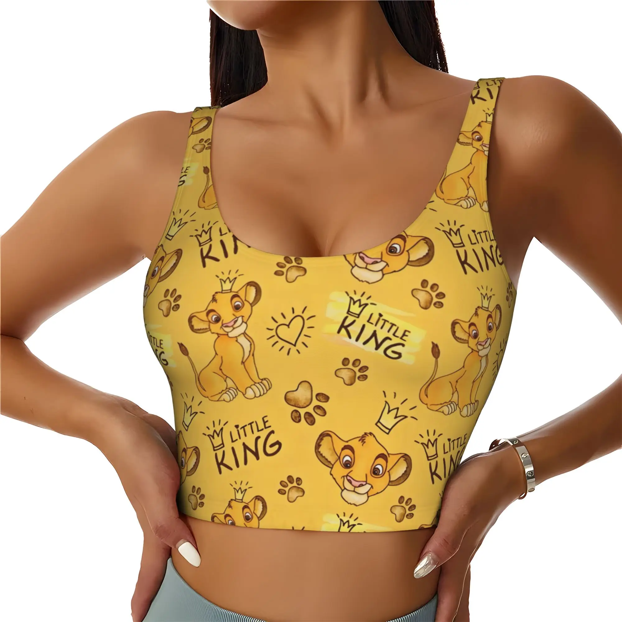 Custom High Impact Liones Anime Kinges Sports Bra Women Hakuna Matata Simba Gym Workout Yoga Crop Top