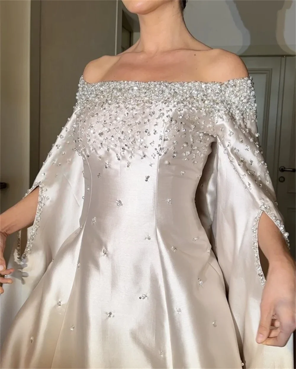 Customized Jiayigong Fashion Retro Off the Shoulder A-line Empire Sequin Floor Length Long Formal Evening Gowns فساتين سهرة