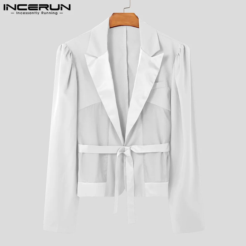 

INCERUN 2026 Men's Blazer Stylish Patchwork Mesh Male Suit Coat Casual Party Clubwear Solid Color Long Sleeve Blazer For Man