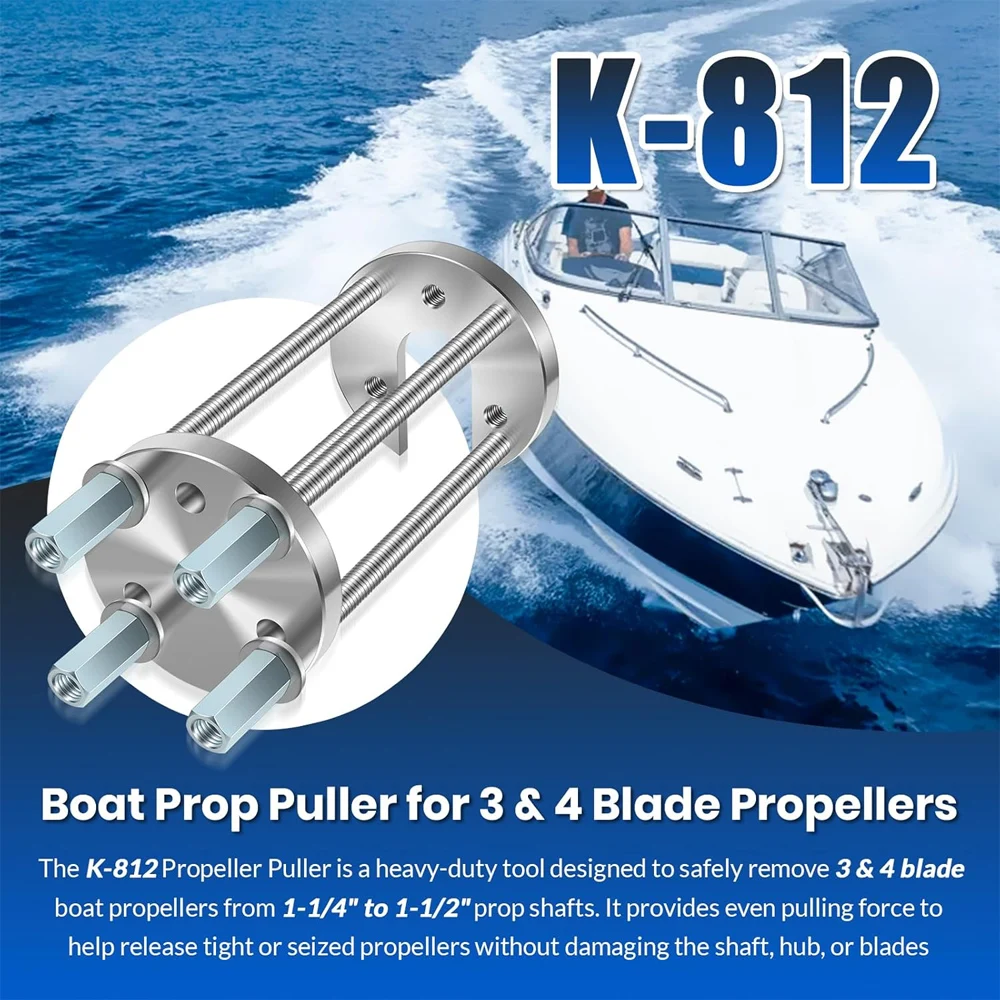 K-812 Boat Prop Puller for 3 & 4 Blade, Heavy-Duty Propeller Removal Tool, Marine Prop Puller Kit, Fits for 1-1/4