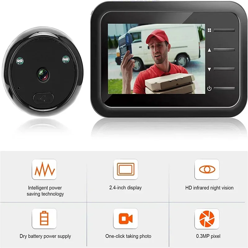 2.4 Inch Smart Peephole Doorbell Camera Auto Record Electronic Ring HD IR Night Vision Video Doorbell Home Peephole Viewer