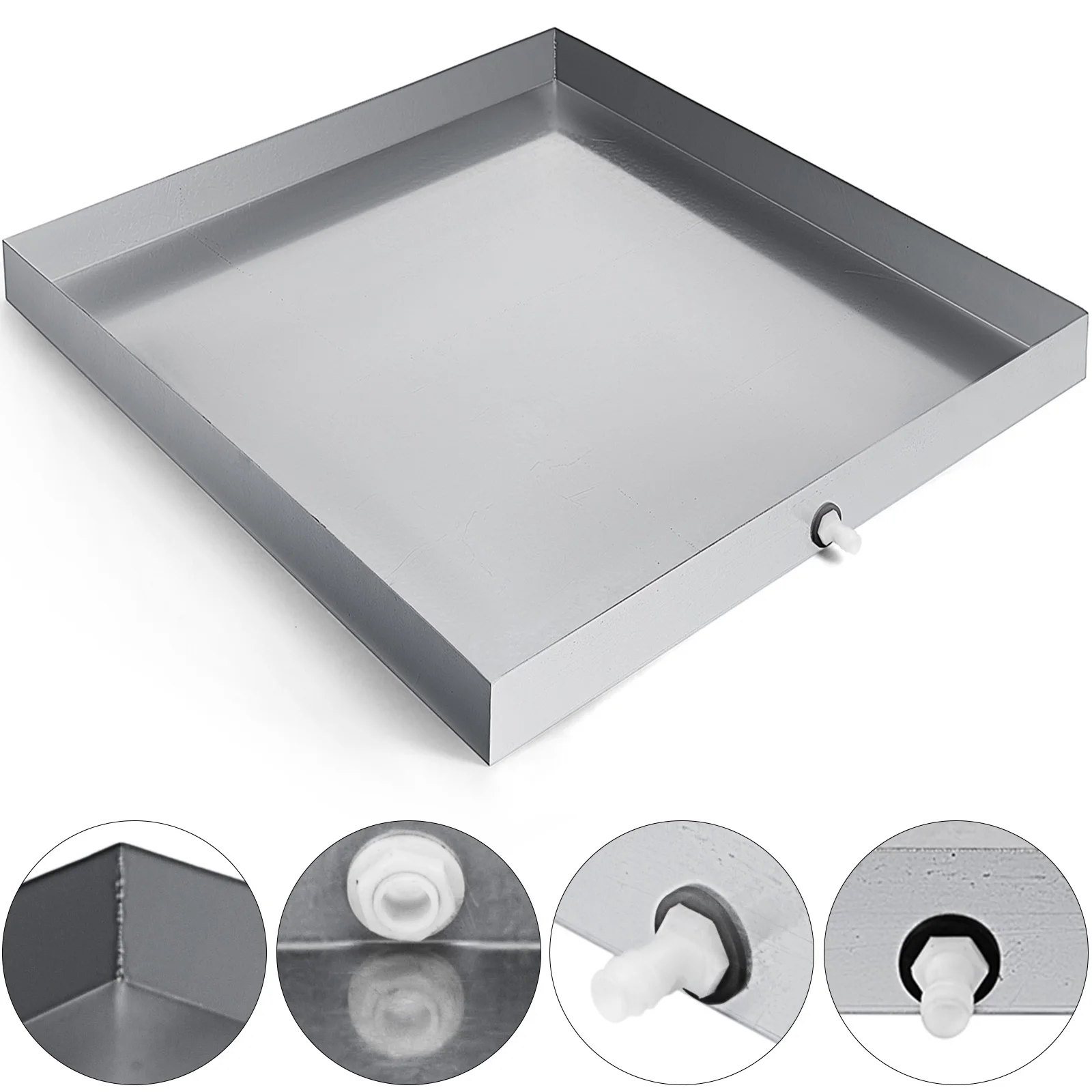 VEVOR Multi-Size Washing Machine Pan Stainless Steel Drip Drain Floor Overflow Catch With Welded Corners Drain Adapter Home Use