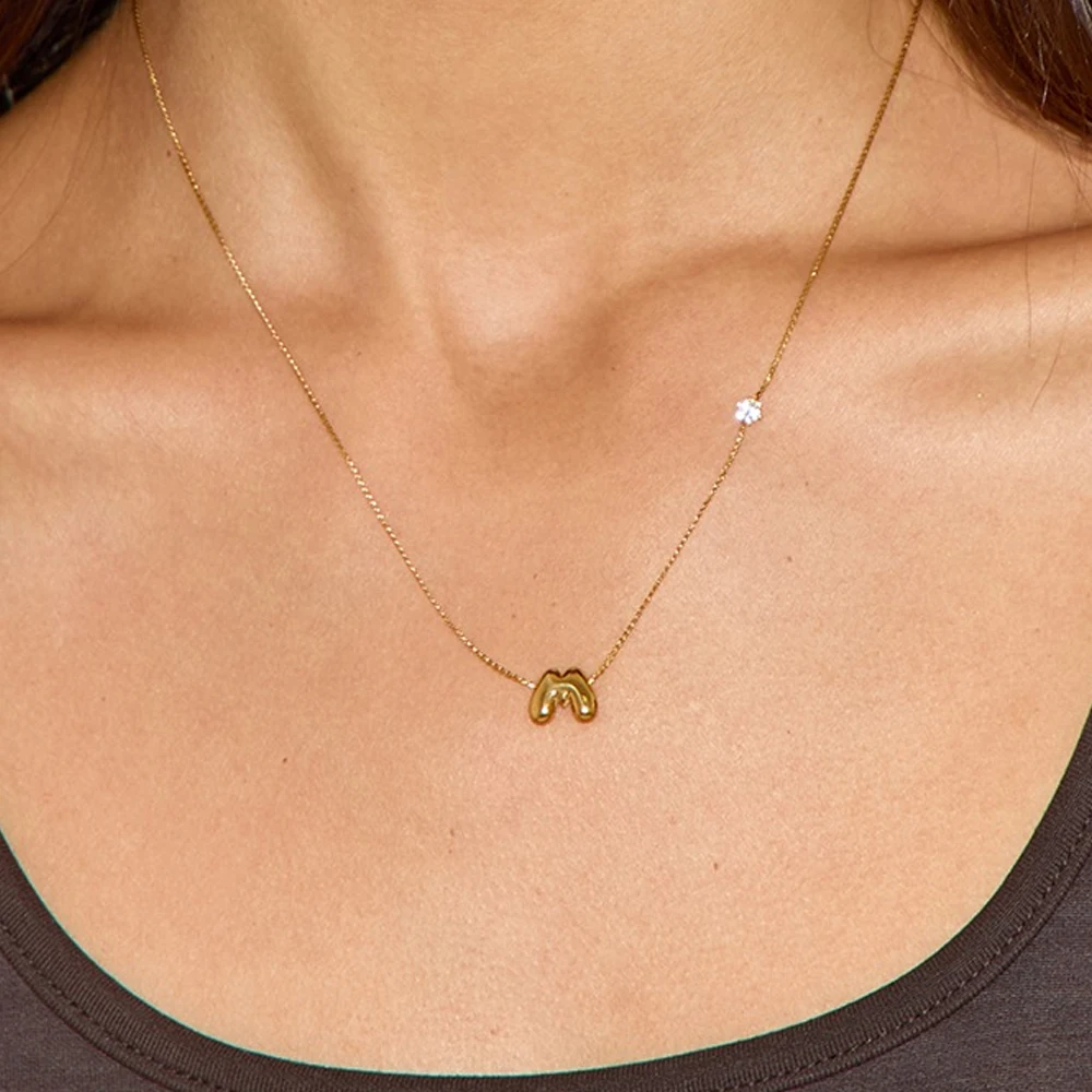 

Round Zircon Bubble Letter Necklace Waterproof Women Decoration 2025 Trend Initial Pendant Stainless Steel Necklace Punk Jewelry
