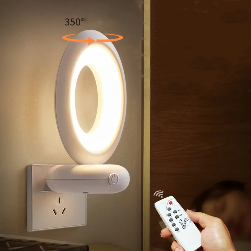 Lampu malam LED remote control berputar, lampu malam belajar dipasang di dinding bulat retro samping tempat tidur lorong kamar tidur ruang tamu