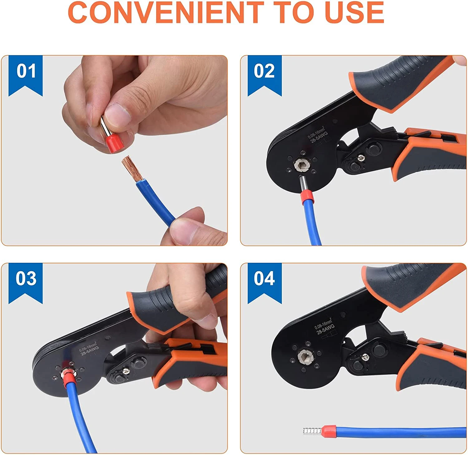 HSC8 16-6 Hexagonal Wire Ferrule Crimper Tool,Self-Adjustable Ratchat Crimping Pliers 0.08-16mm² for  End-sleeves Terminals