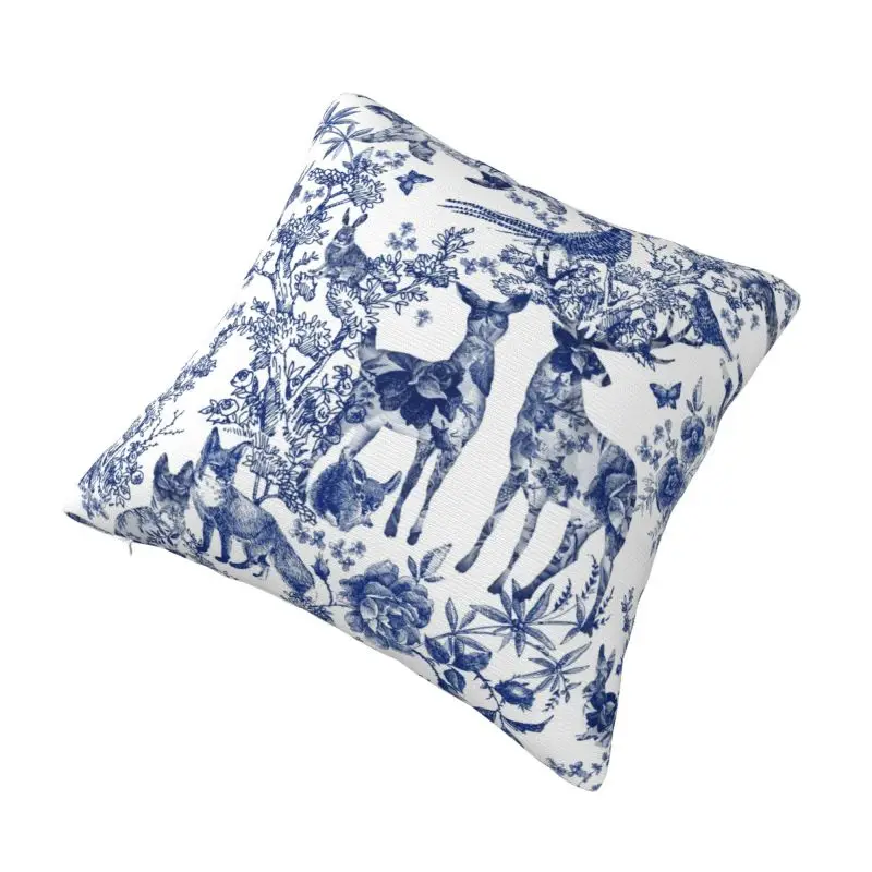 Custom Vintage French Toile De Jouy Modern Pillow Cover Floral And Animal Forest Indigo Pattern Chair Cushion
