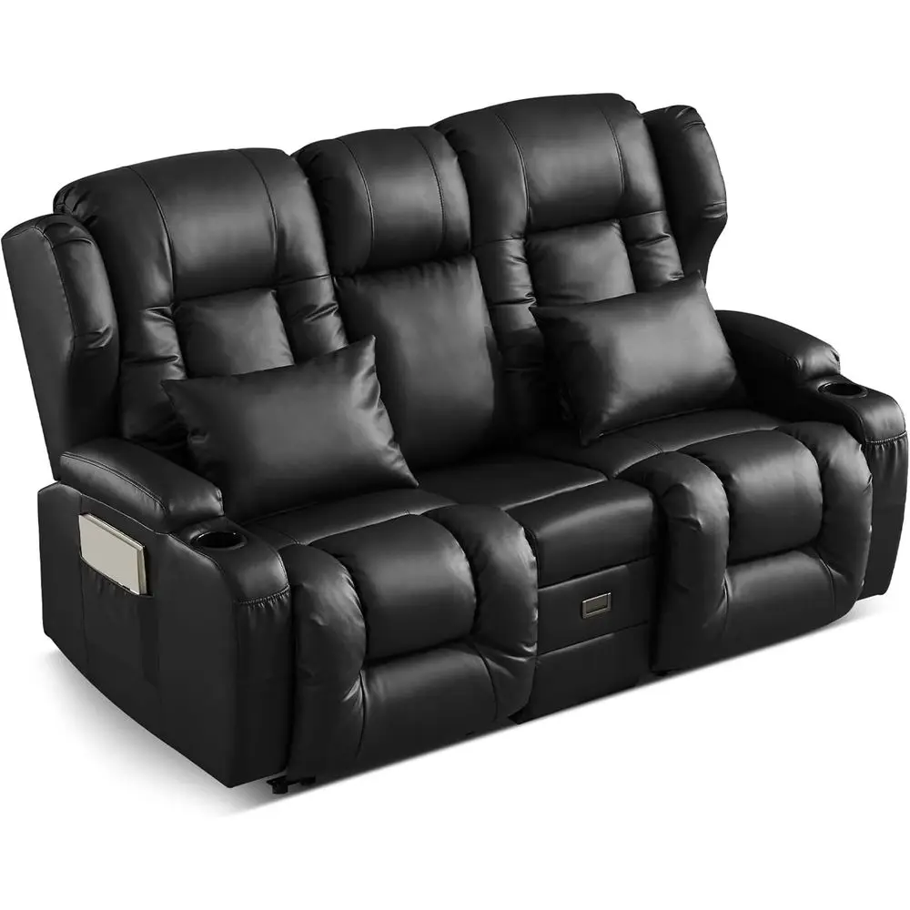 

68 Reclining Loveseat with Storage, Leather Recliner Chairs, RV Theater Seating, Cup Holders, Wall-Hugging Loveseat Sofa, Living