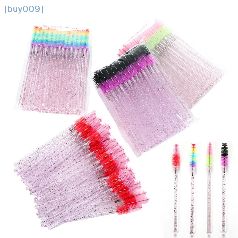 Peine desechable de cristal colorido para pestañas, 50 Uds., extensión de pestañas, varitas para rímel, maquillaje profesional, herramienta de belleza