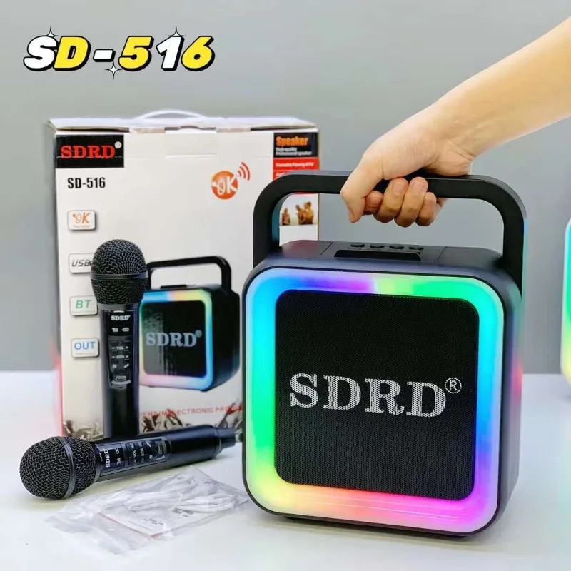 Subwoofer inalámbrico para exteriores, altavoz portátil RGB con Bluetooth y Micrófono Dual para Karaoke, para adultos, para cantar en fiestas