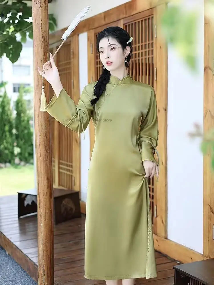 

Chinese Style Vintage Dress Traditional Satin Cheongsam Dress Qipao Elegant Party Dress Oriental Qipao Elegant Folk Dance Dress