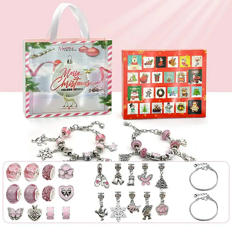 DIY Charm Jewelry Bracelet Making Kit 24 Days Christmas Advent Calendar Child Fashion Jewelry Christmas Gift Box For Girls