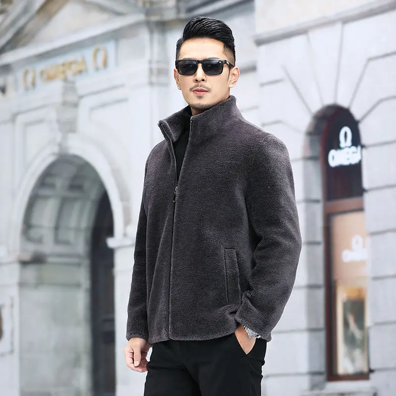 Winter New Fur Woolen Coat Men Turn Down Collar Button Black Brown Casual Jacket Outwear Thickening Plus Size Overcoat A24